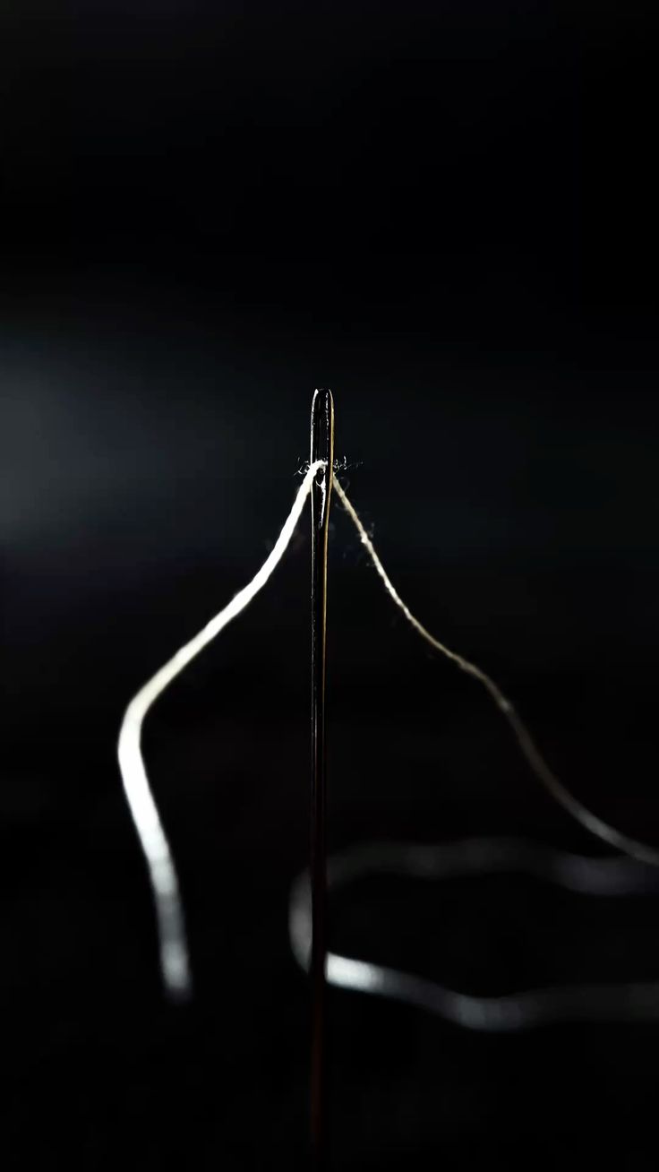 A fine needle threaded with pale thread