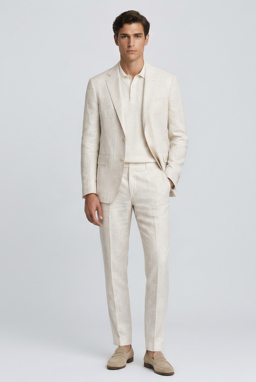 Ivory Linen Summer Suit, front view