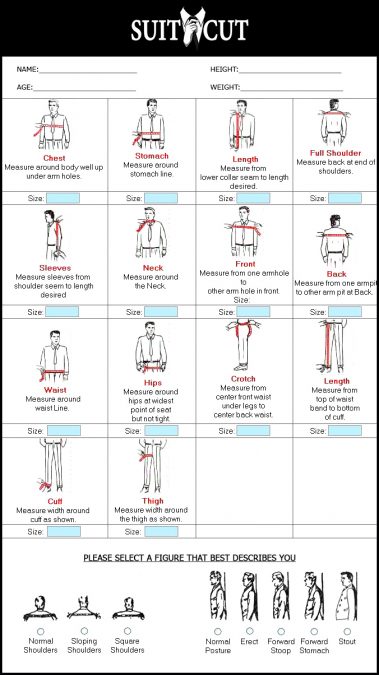 Men’s Measurement Form | Suit Cut Bespoke Tailor