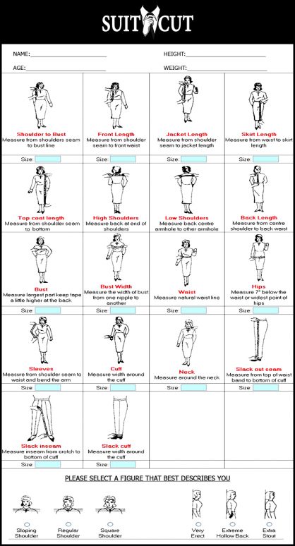 Women’s Measurement Form | Suit Cut Bespoke Tailor