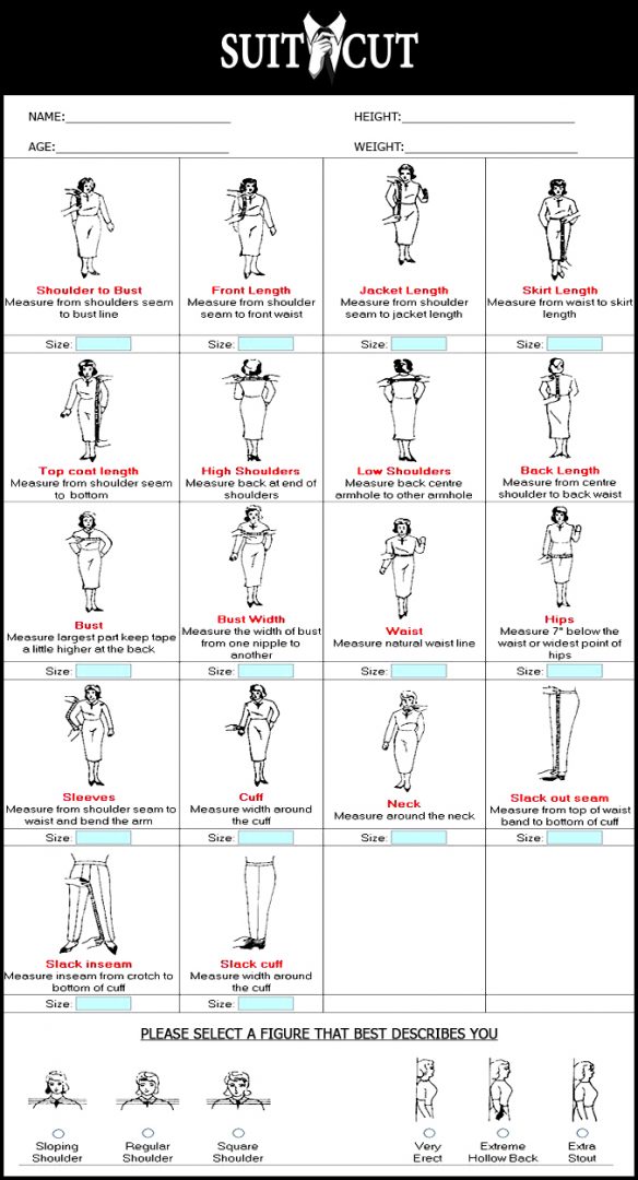 Women’s Measurement Form | Suit Cut Bespoke Tailor